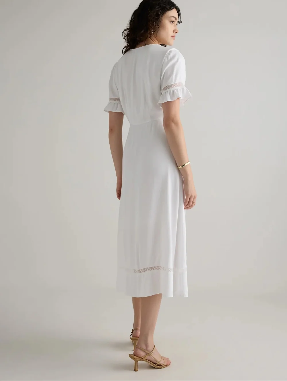 Quince Lightweight Crepe With Lace Insert Midi Dress Ivory NWT - Picture 2 of 4